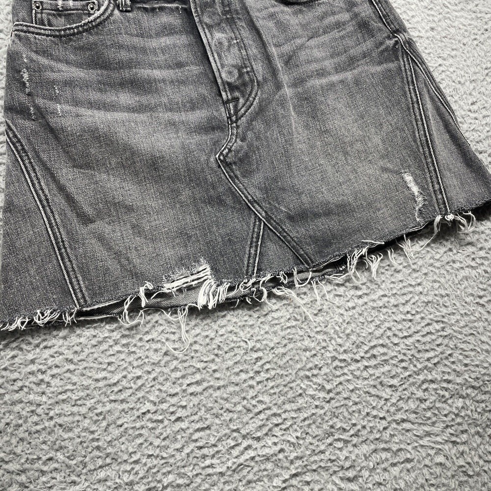 Grlfrnd Mini Skirt Womens 27 Gray Denim EVA Silver Spoon Distressed Raw Hem - Picture 5 of 12